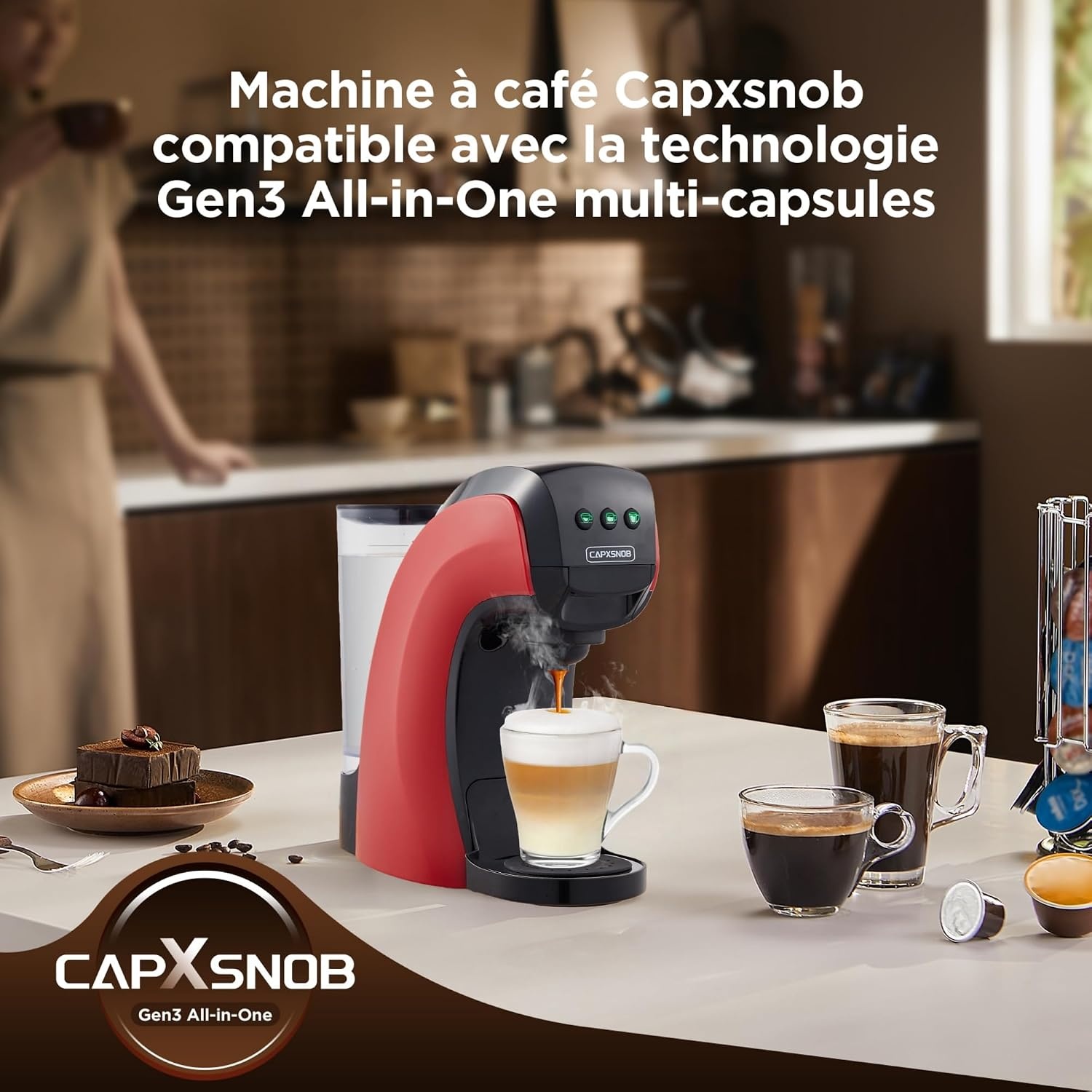 Machine à café 5-en-1 compacte - 20 bars - Rouge - 35% de remise