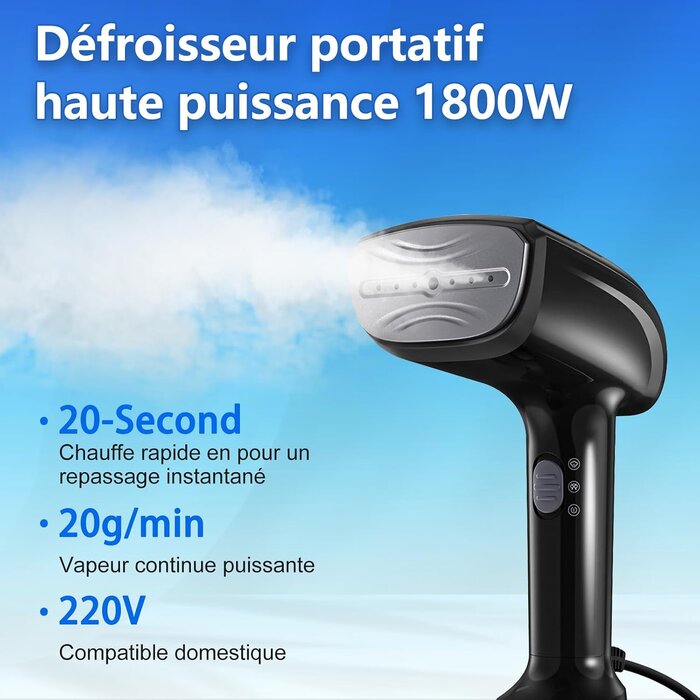 Défroisseur vapeur portable 1800W - 300ml - Noir - 33% de remise