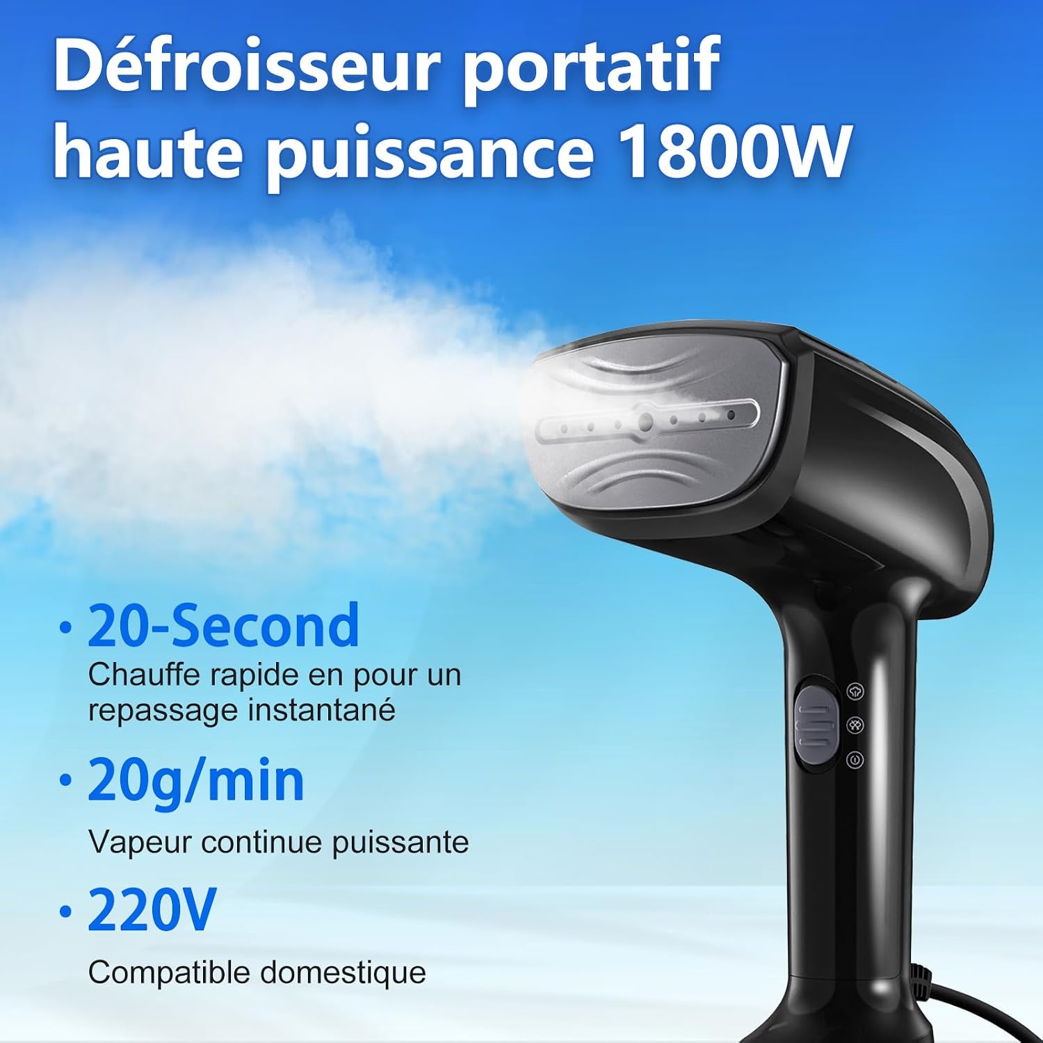 Défroisseur vapeur portable 1800W - 300ml - Noir - 33% de remise