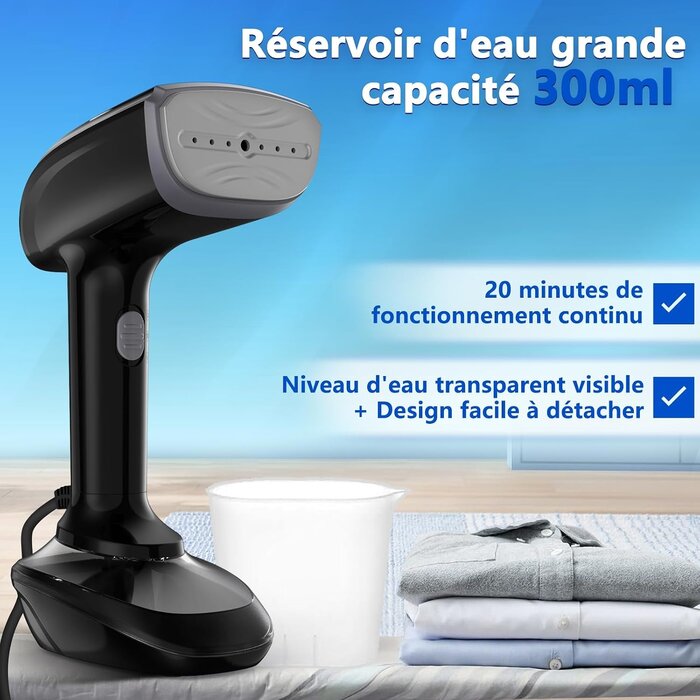 Défroisseur vapeur portable 1800W - 300ml - Noir - 33% de remise