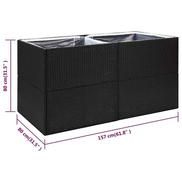 Jardinière en résine tressée noire 157x80x80 cm - 35% de remise