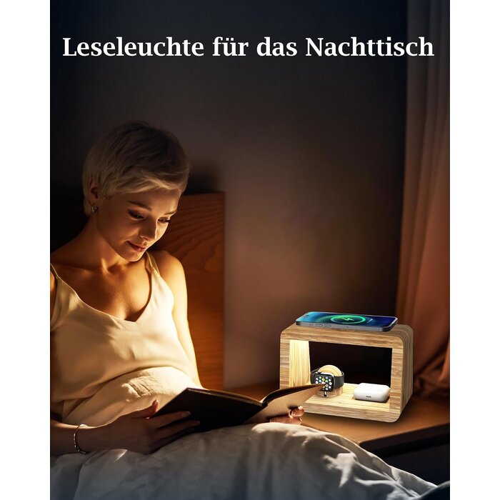 Station de charge 3-en-1 en bambou avec lampe - 33% de remise