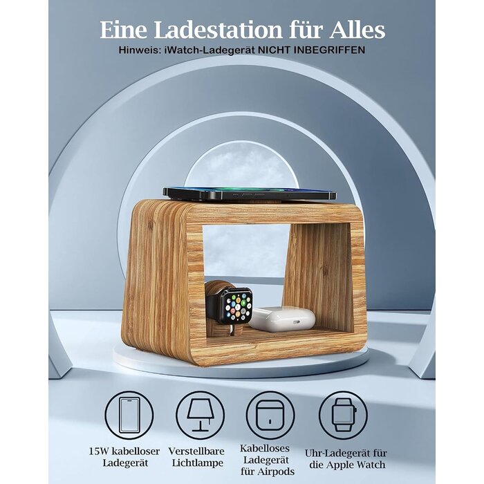 Station de charge 3-en-1 en bambou avec lampe - 33% de remise