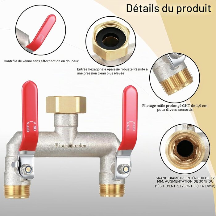 Diviseur d'eau 2 voies en laiton nickelé - 32% de remise