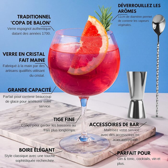 Set de 2 verres à gin ballon 550ml avec accessoires - 31% de remise