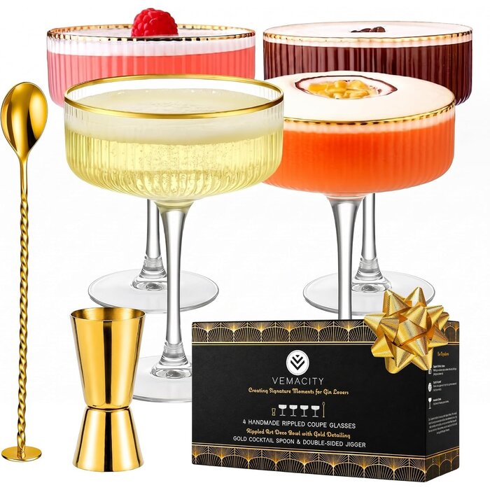 Set de 4 verres Martini côtelés dorés - 300 ml - 33% de remise