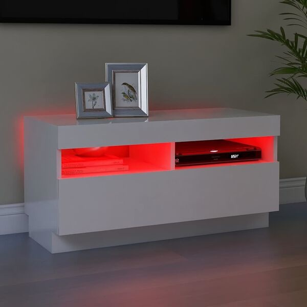 Meuble TV LED Blanc Brillant 80 cm - 34% de remise