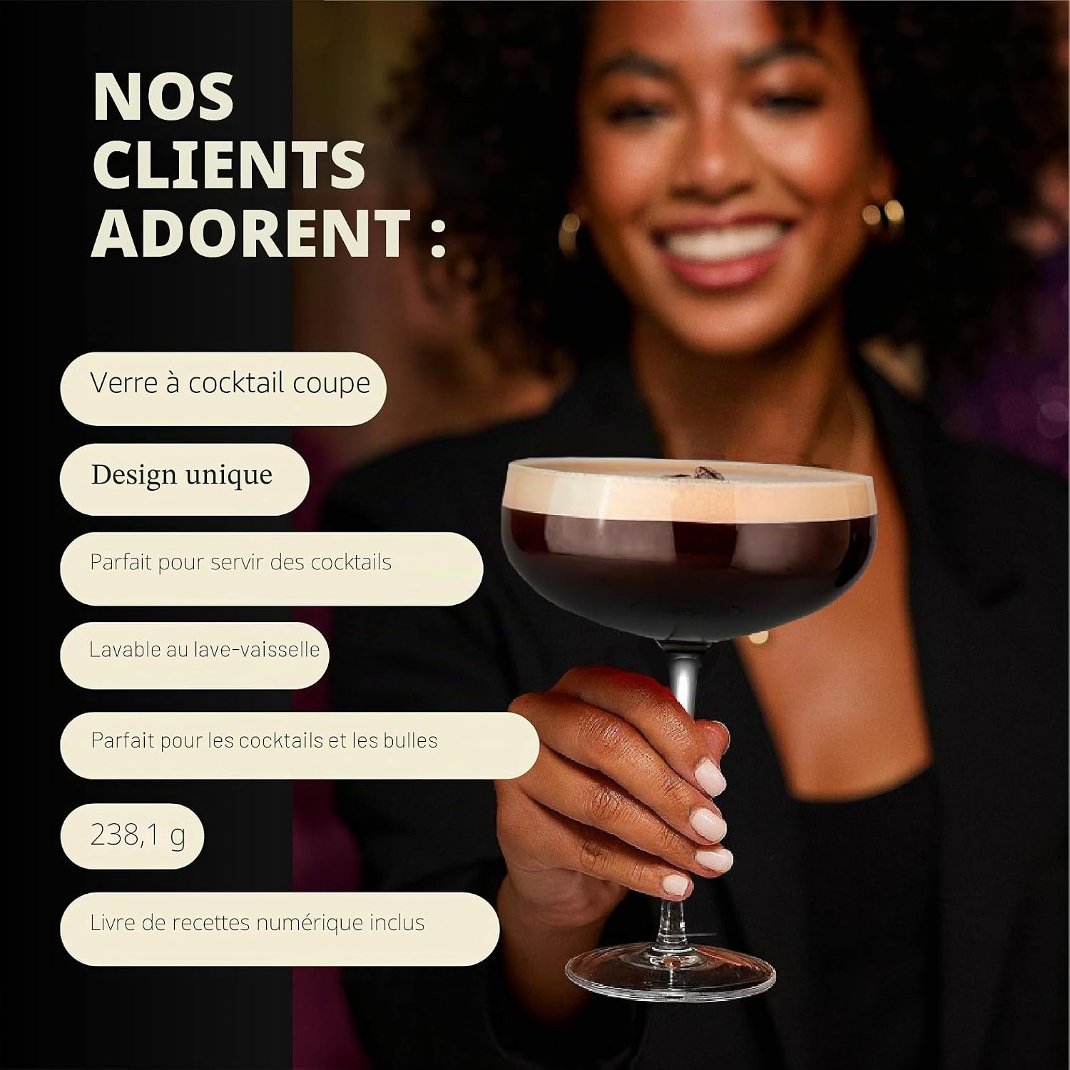 Set de 4 verres à cocktail en cristal - 300 ml - 33% de remise