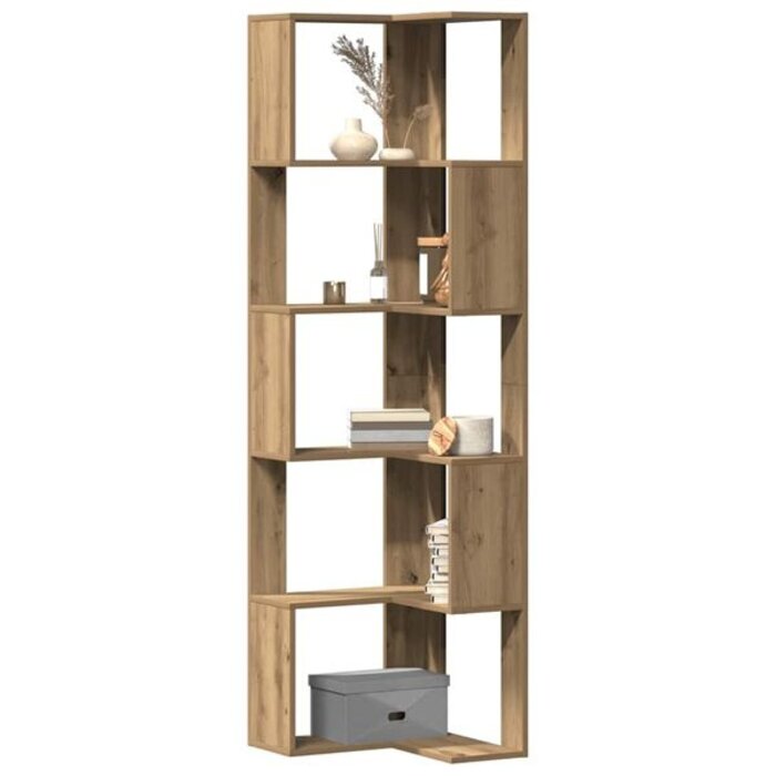 Bibliothèque d'angle 5 niveaux chêne artisanal - 35% de remise