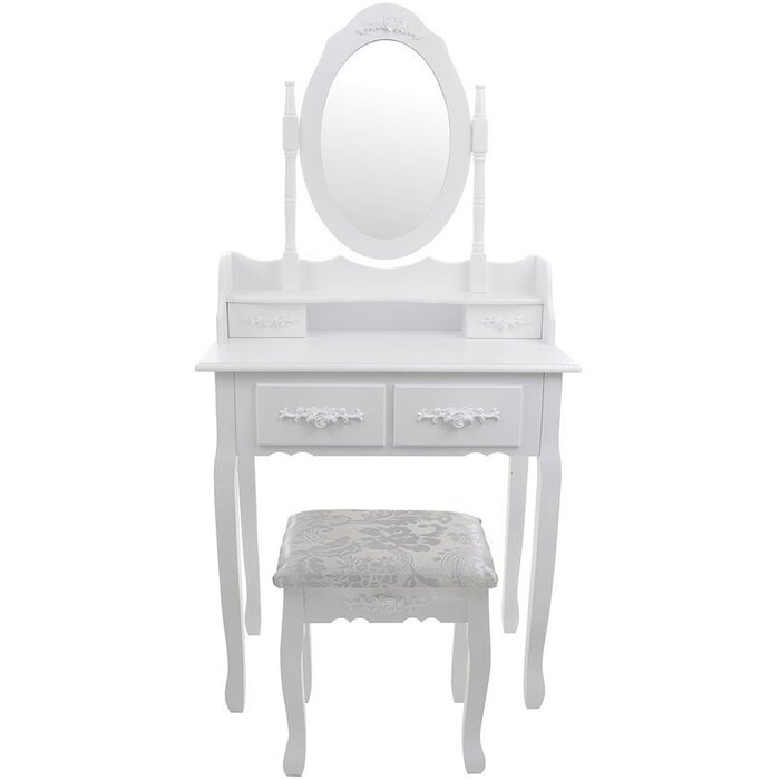 Coiffeuse blanche avec miroir et tabouret - 35% de remise