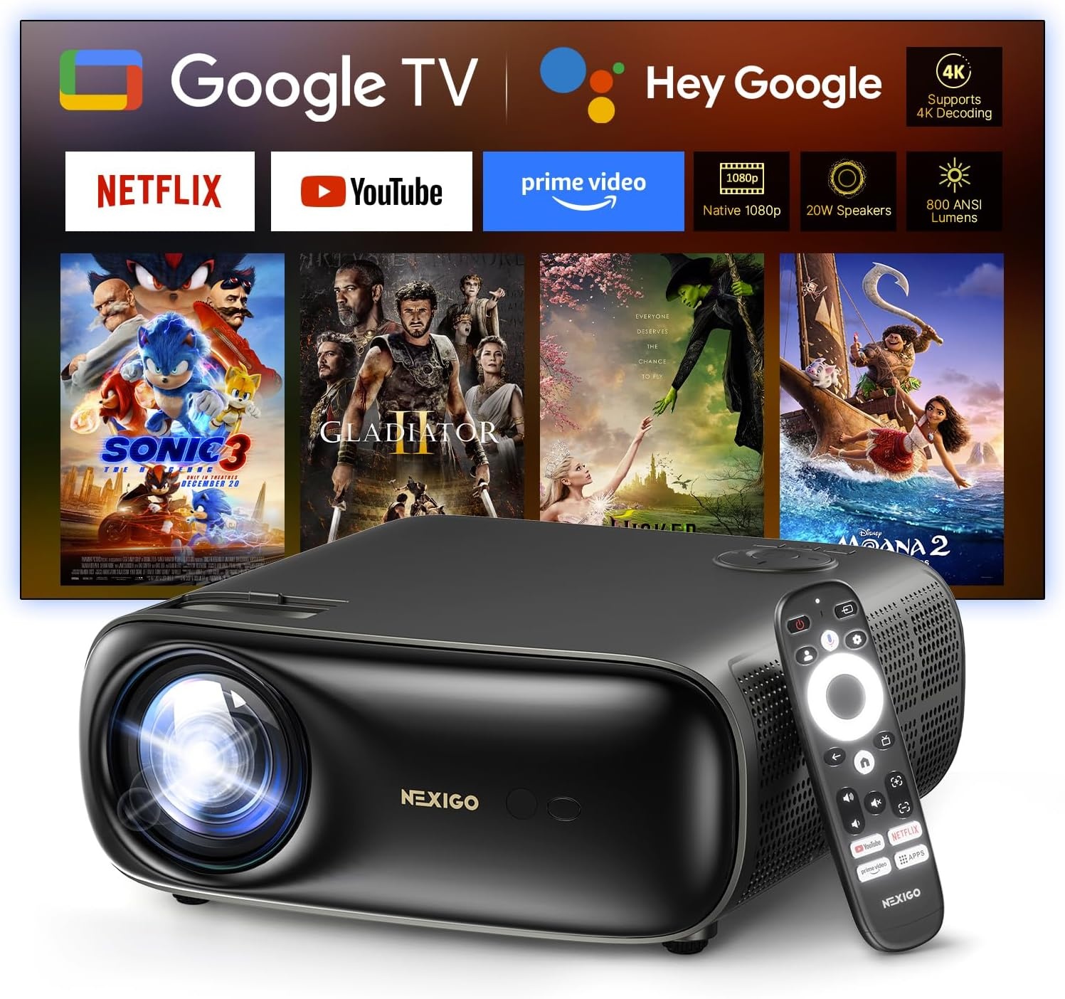 Projecteur intelligent 1080p Google TV - 300 pouces - 35% de remise