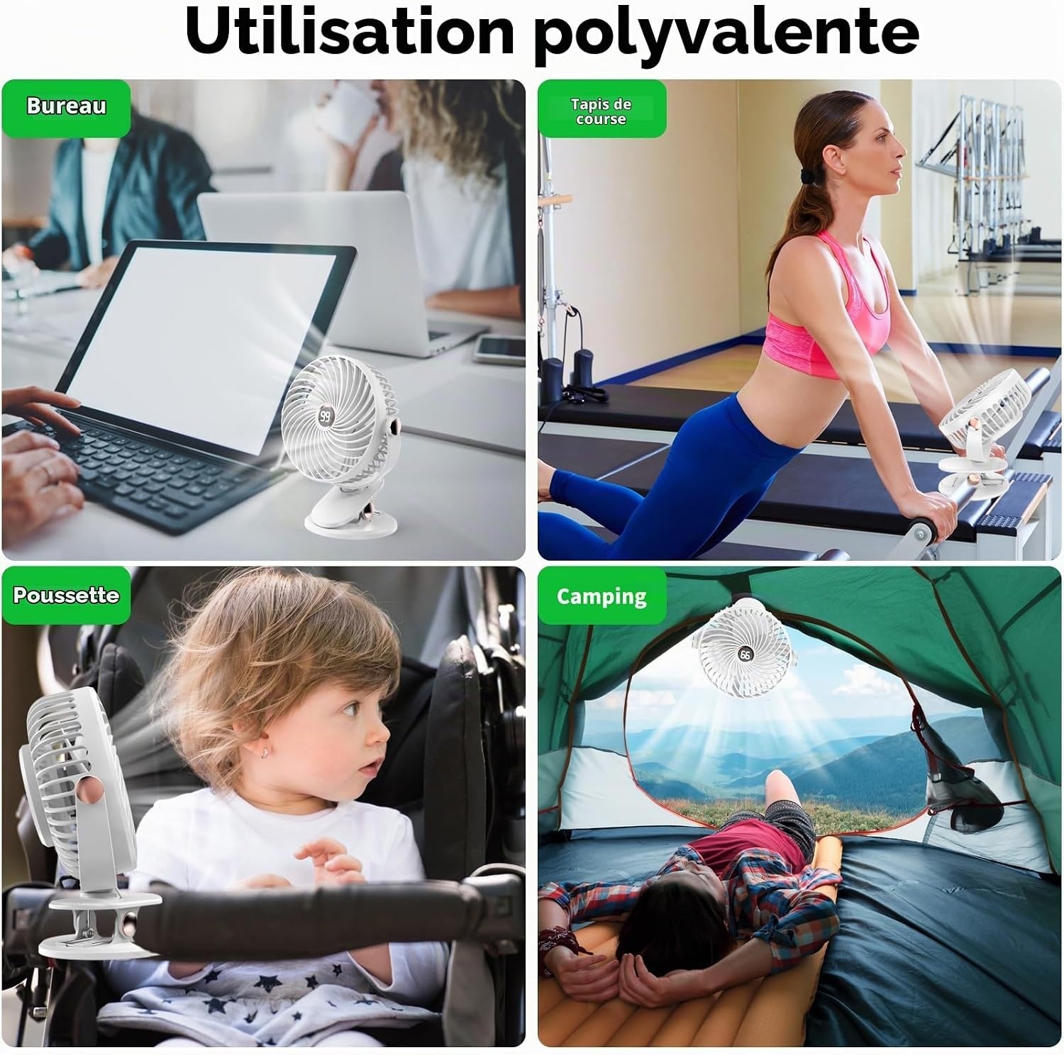 Ventilateur à pince rechargeable 6" - 5 vitesses - Blanc - 29% de remise
