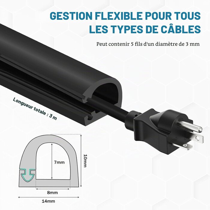 Goulotte de câble flexible 3m - Noir - 7x14mm - 29% de remise
