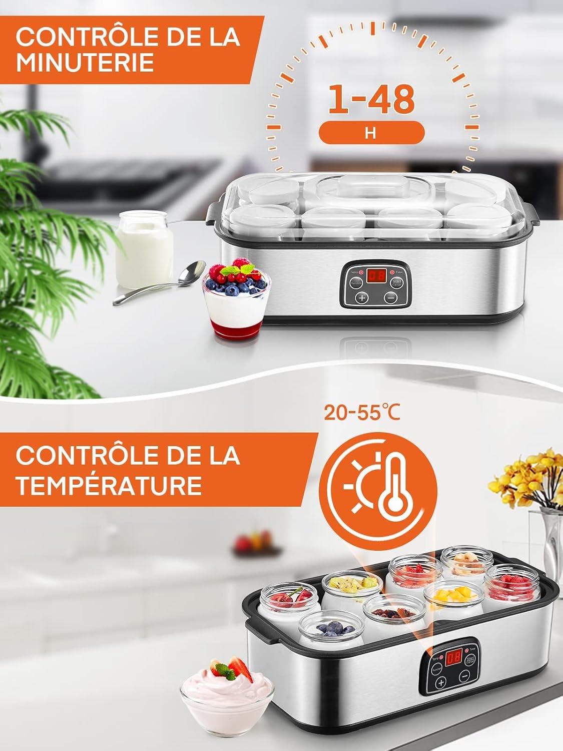 Yaourtière 8 pots en verre avec écran tactile - 33% de remise