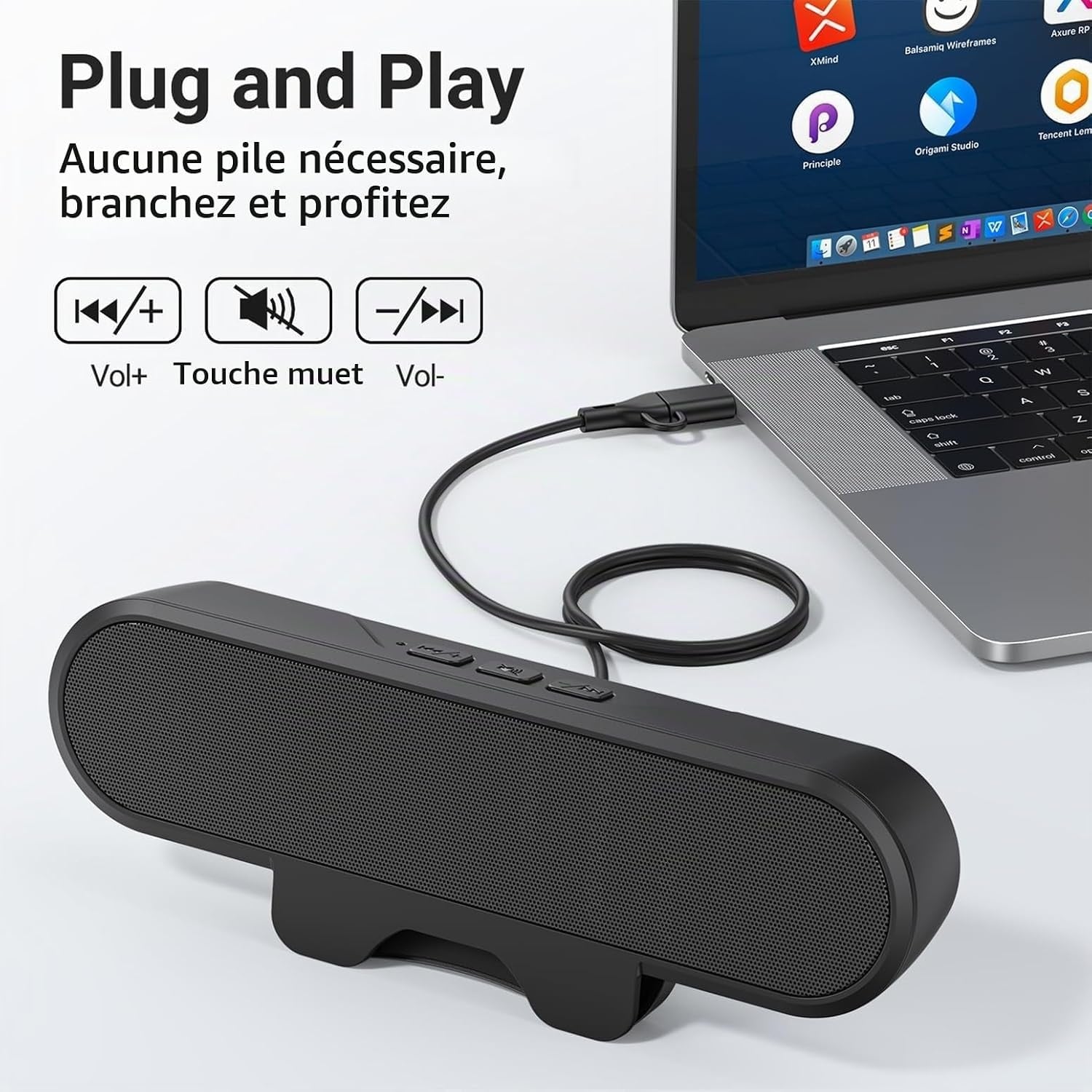 Barre de son USB pour PC et console 10W - Noir - 30% de remise