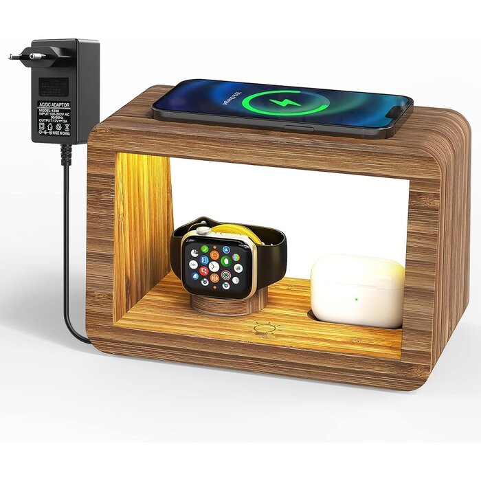 Station de charge sans fil 15W et lampe en bambou - 32% de remise