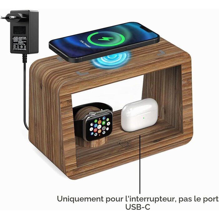 Station de charge sans fil 15W et lampe en bambou - 32% de remise