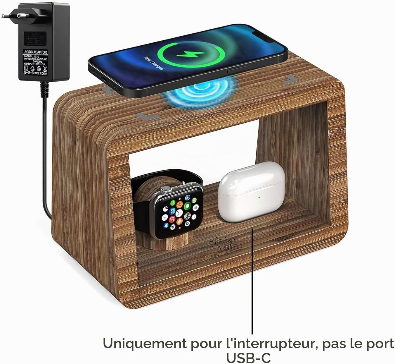 Station de charge sans fil 15W et lampe en bambou - 32% de remise