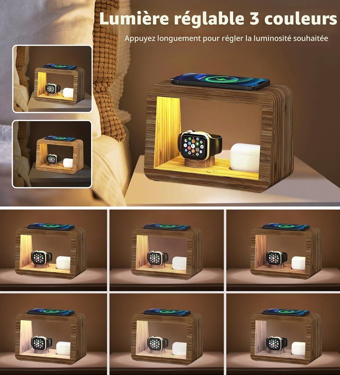 Station de charge sans fil 15W et lampe en bambou - 32% de remise