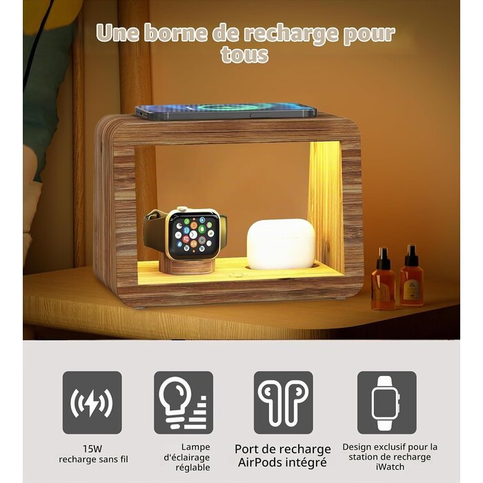 Station de charge sans fil 15W et lampe en bambou - 32% de remise