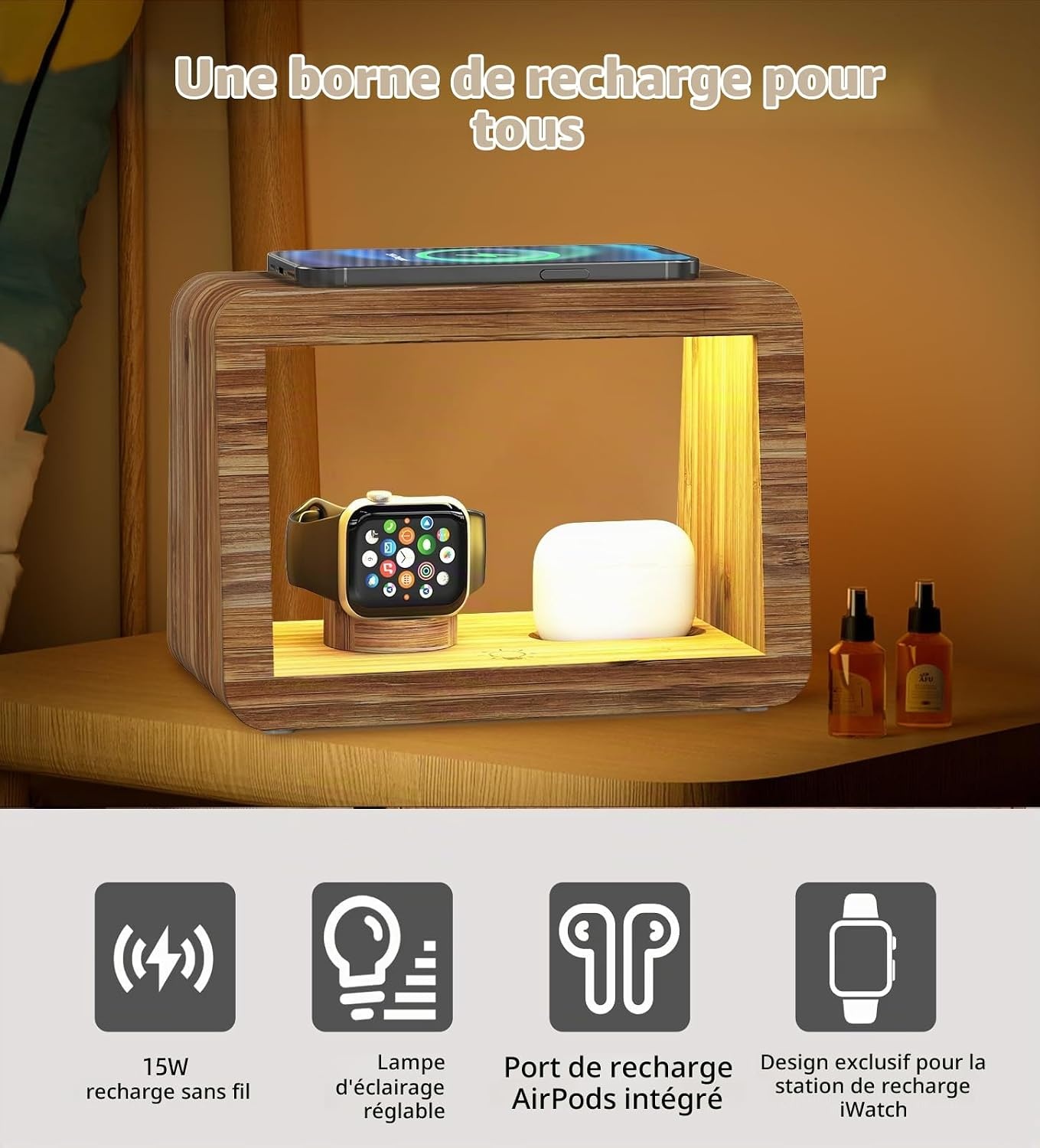 Station de charge sans fil 15W et lampe en bambou - 32% de remise