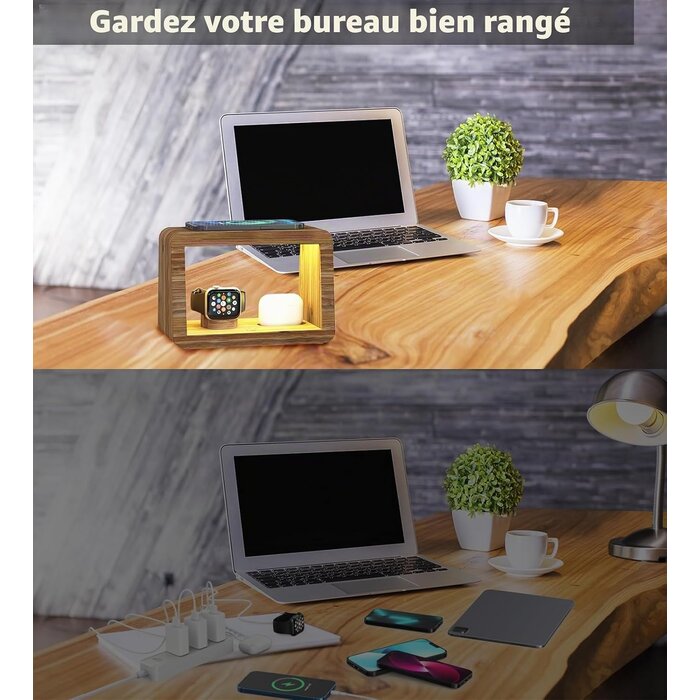 Station de charge sans fil 15W et lampe en bambou - 32% de remise