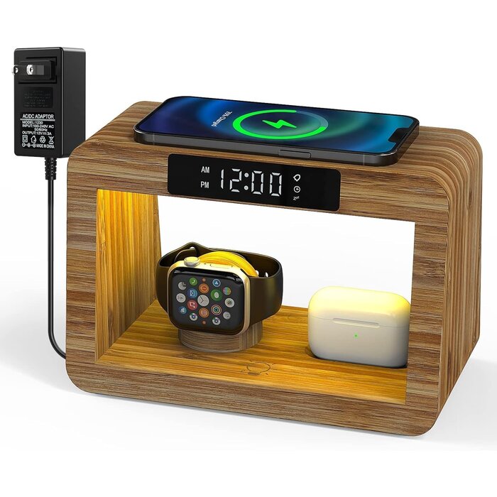 Station de charge sans fil 15W et lampe en bambou - 32% de remise