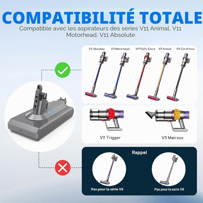 Batterie pour aspirateur V11 (à vis) 3900 mAh avec accessoires - 33% de remise