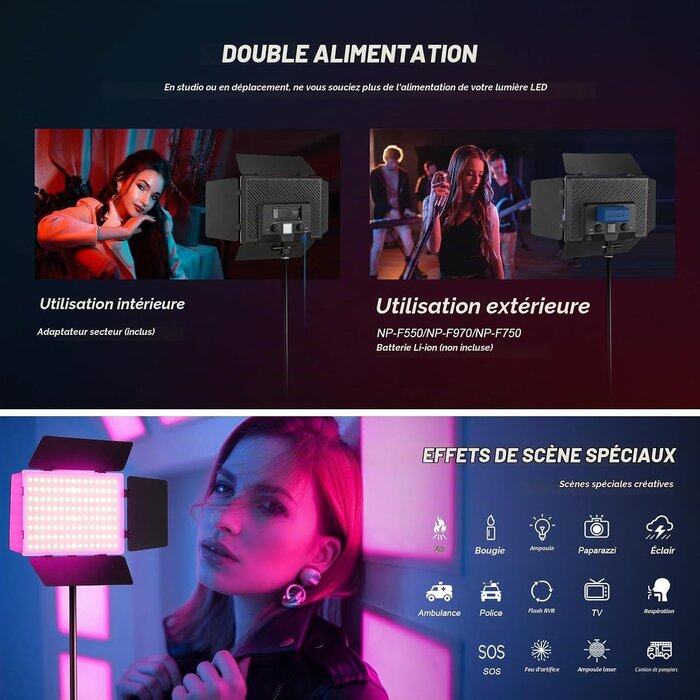 Kit 2 Panneaux LED Vidéo RGB 20W avec Pieds - 34% de remise