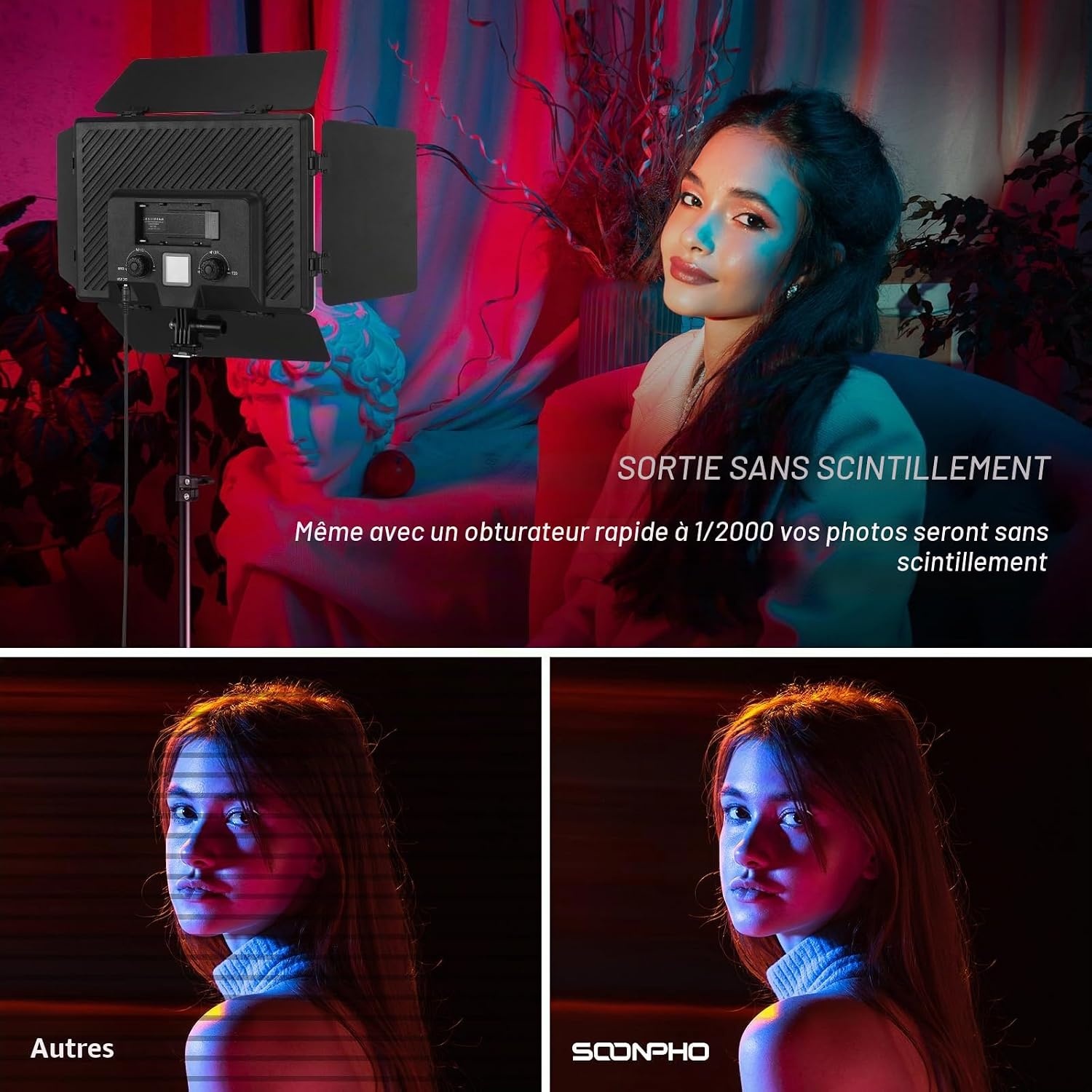 Kit 2 Panneaux LED Vidéo RGB 20W avec Pieds - 34% de remise