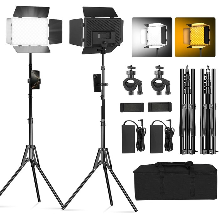 Kit 2 Panneaux LED Vidéo RGB 20W avec Pieds - 34% de remise