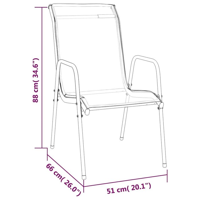 Lot de 6 chaises de jardin acier et textilène noir - 35% de remise