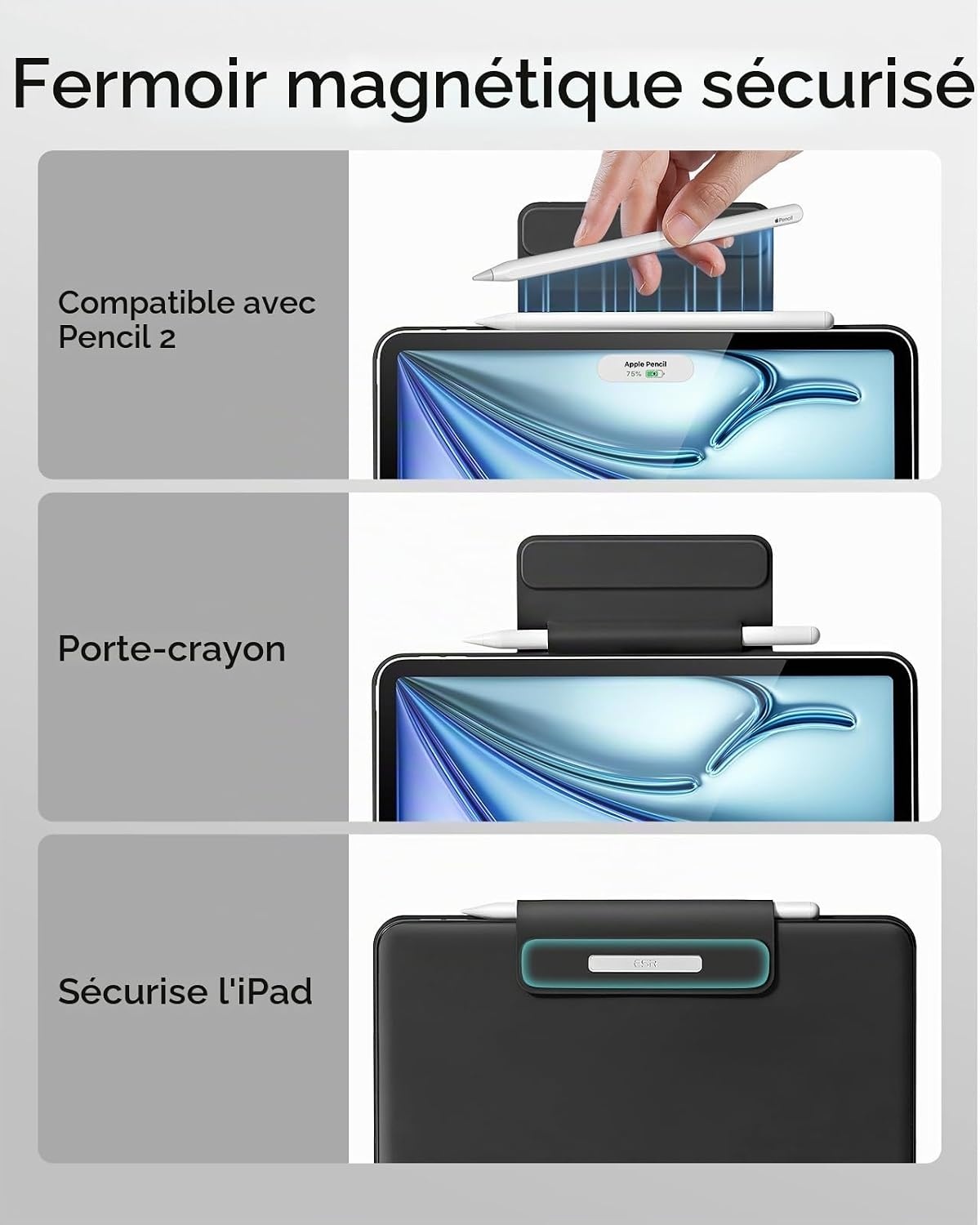 Étui clavier magnétique iPad Pro 12,9" - Gris - 34% de remise