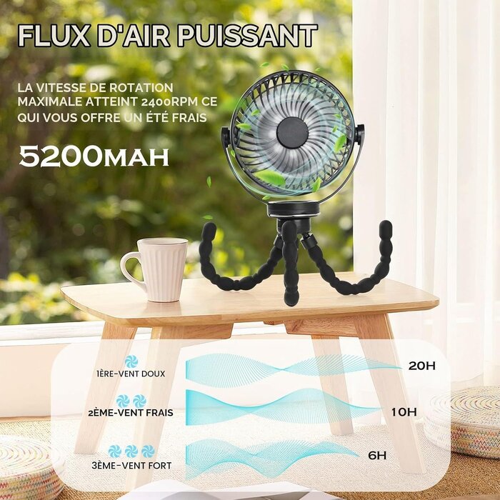 Ventilateur Portable Multifonction avec LED - Noir - 30% de remise