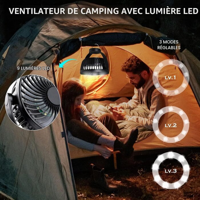 Ventilateur Portable Multifonction avec LED - Noir - 30% de remise