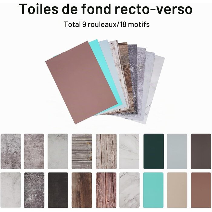 Kit fond photo 30x40 cm avec réflecteur et 18 textures - 33% de remise
