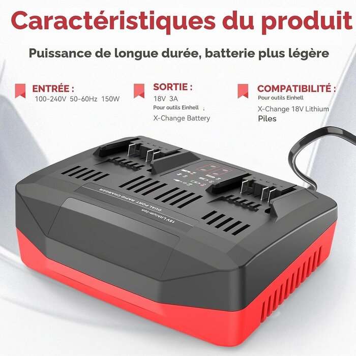 Asuncell Chargeur double rapide pour batteries 18V - 31% de remise