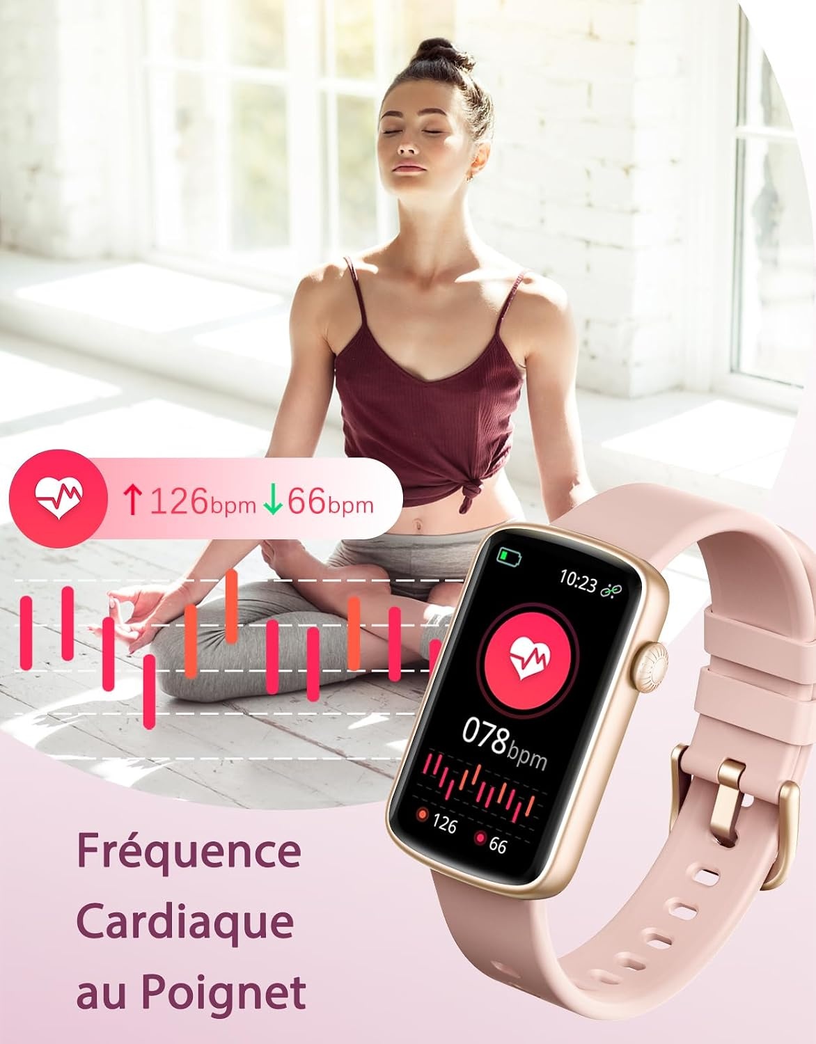 Montre connectée femme rose - 30% de remise - Suivi santé et sport