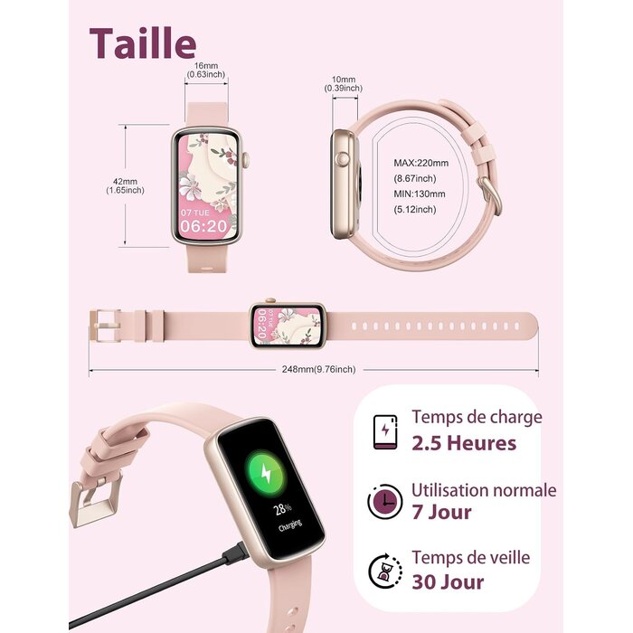 Montre connectée femme rose - 30% de remise - Suivi santé et sport