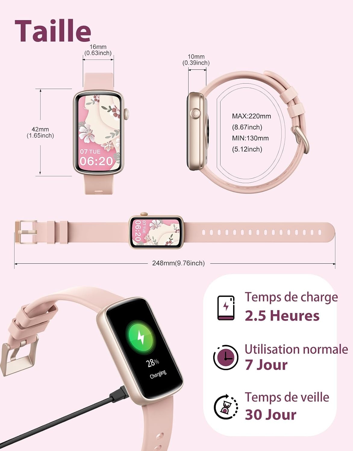 Montre connectée femme rose - 30% de remise - Suivi santé et sport