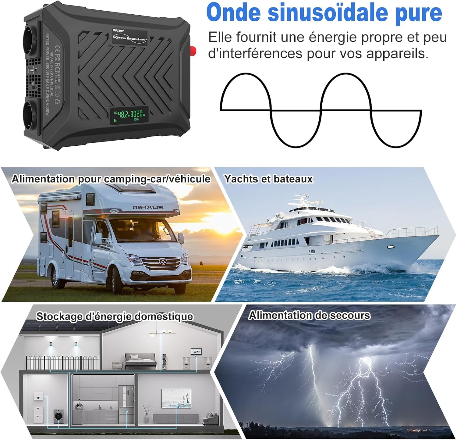 Convertisseur Pur Sinus 3000W 48V/60V/72V - 34% de remise