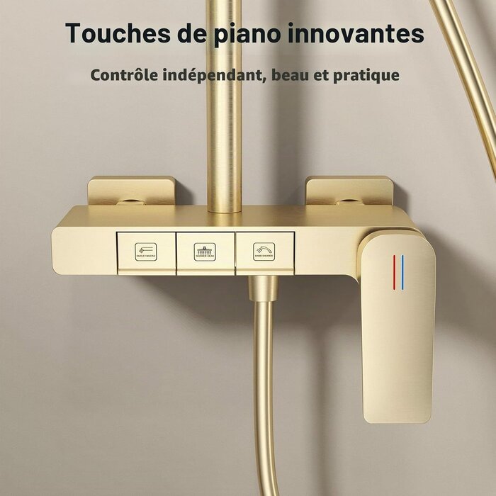 Système de douche doré brossé 30x20 cm - Mitigeur piano - 35% de remise