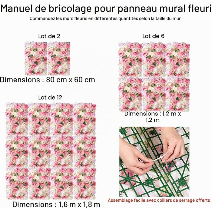 Lot de 12 panneaux muraux fleurs artificielles 60x40cm - 35% de remise