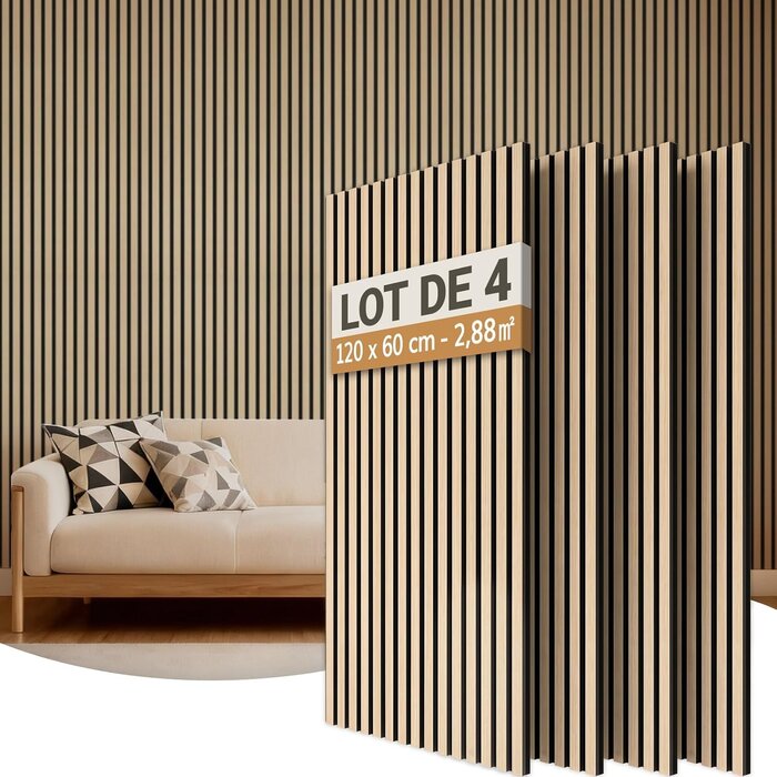 Panneaux muraux acoustiques bois 120x60cm - 2,88m² - 34% de remise