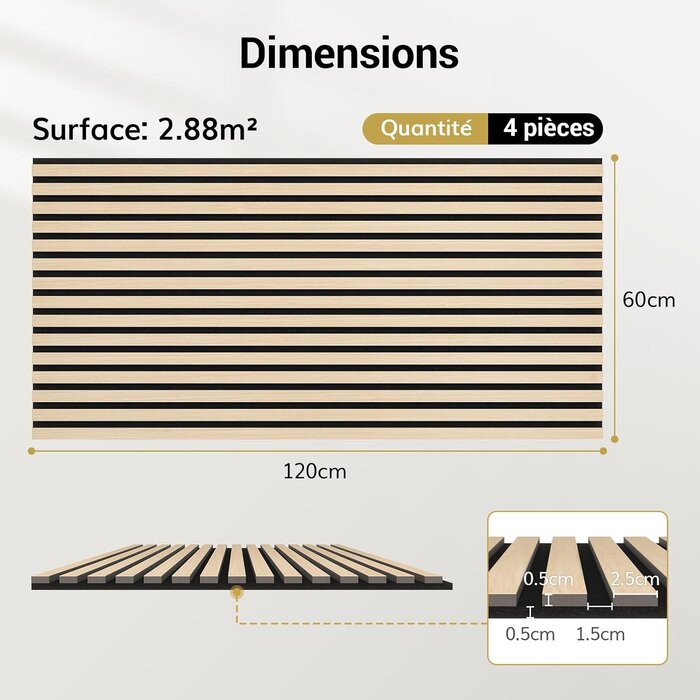Panneaux muraux acoustiques bois 120x60cm - 2,88m² - 34% de remise