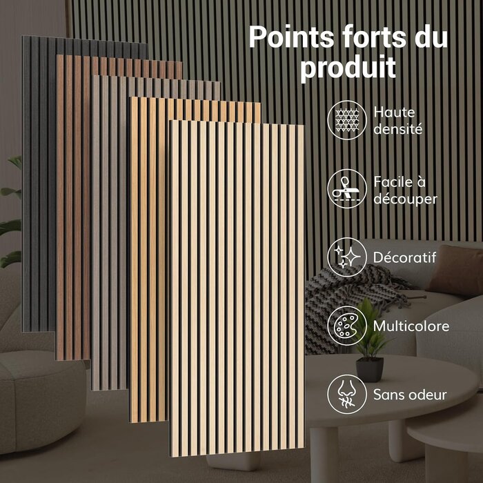 Lot de 4 panneaux acoustiques bois 120x60cm - 34% de remise