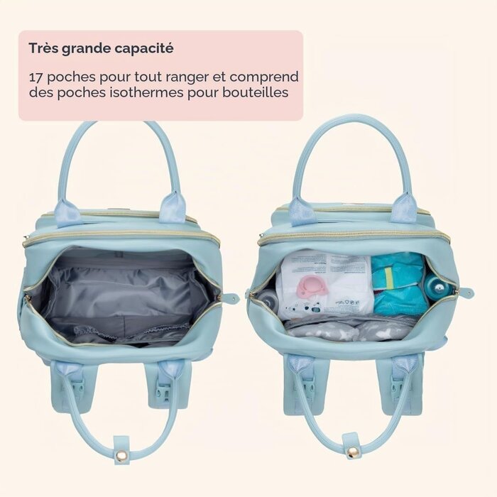 Sac à dos à langer multifonction bleu poudré 42x31x21 cm - 79% de remise
