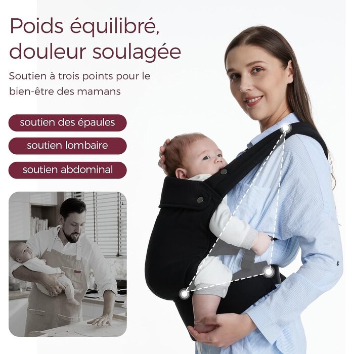 Porte-bébé ergonomique réglable 3-20 kg Noir - 34% de remise
