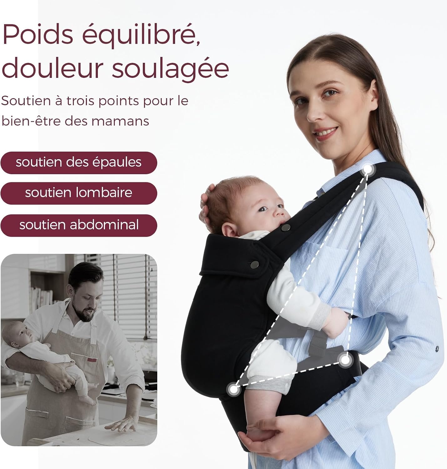 Porte-bébé ergonomique réglable 3-20 kg Noir - 34% de remise