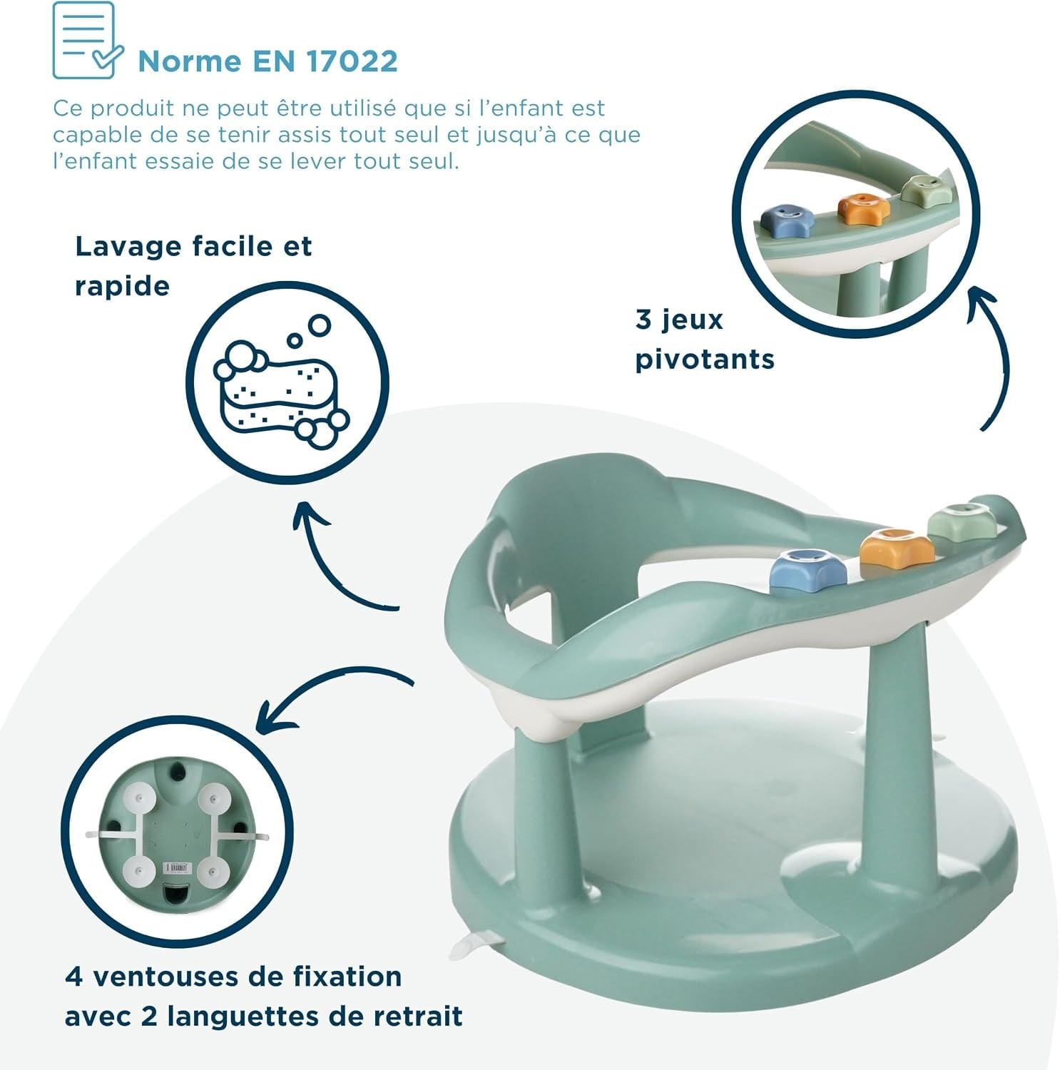 Siège de bain bébé ergonomique - Vert émeraude - 31% de remise